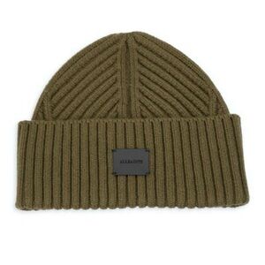 AllSaints Unisex Ribbed Olive Green Beanie One Size
